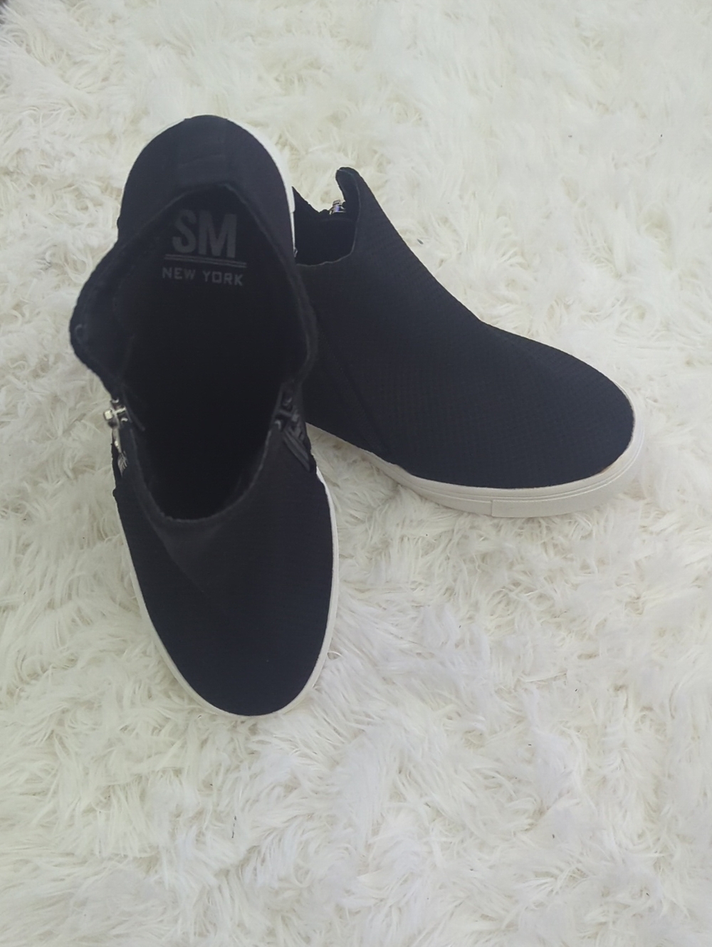 SM New York Black Slip-On High-Top Sneakers with White Sole